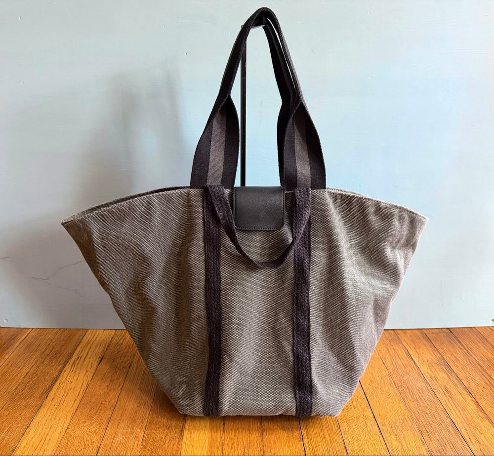 Large Gray/Black Canvas Shoulder Bag/Tote
